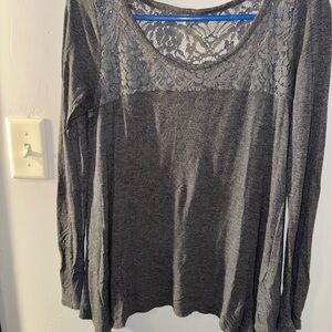 Hollister Charcoal Lace Long Sleeve Top